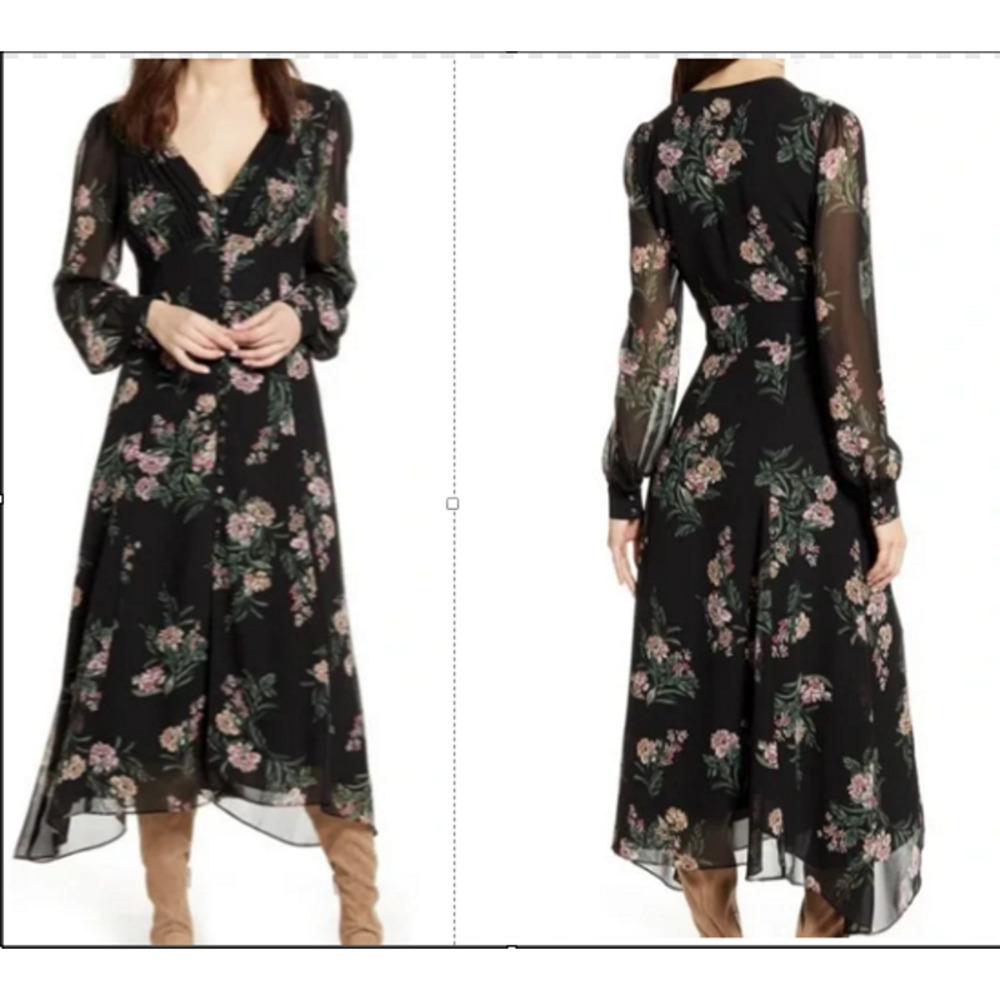 ASTR the Label Black with Pink Green Floral Midi Dress Size XS